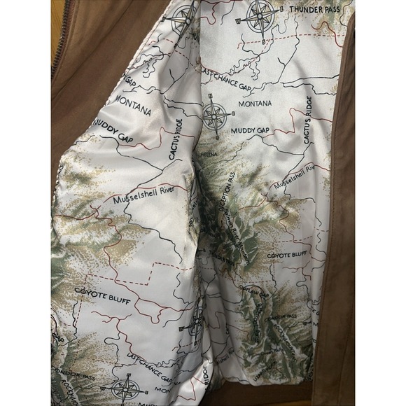 Vintage 90s Marlboro Brown Leather Bomber Jacket With Map Lining Design Men's L - Picture 9 of 11